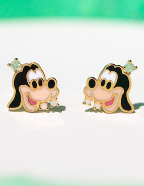 Aretes huggies Goofy Girls Crew Disney 18 k con acabado chapa de oro zirconia cúbica