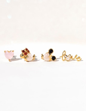 Set de aretes Disney Girls Crew 18 k con acabado chapa de oro zirconia cúbica