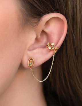 Arete largo La Bella y La Bestia Girls Crew Disney 18 k con acabado chapa de oro zirconia cúbica
