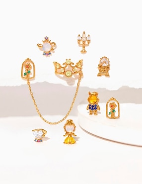 Arete largo La Bella y La Bestia Girls Crew Disney 18 k con acabado chapa de oro zirconia cúbica