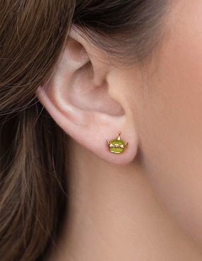 Arete corto alien Toy Story Girls Crew Pixar 18 k con acabo chapa de oro zirconia cúbica