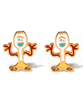 Aretes cortos Forky Girls Crew Pixar con acabado chapa de oro 18 K