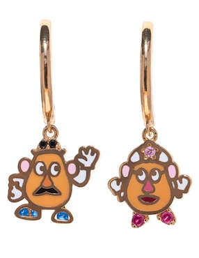 Aretes cortos Señor y señora cara de papa Girls Crew Pixar 18 K con acabado chapa de oro