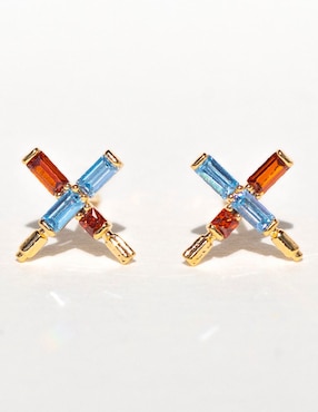 Aretes cortos Girls Crew Star Wars 18 k con acabado chapa de oro zirconia cúbica