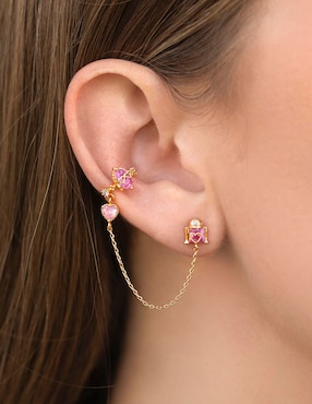 Arete largo Girls Crew Star Wars 18 k con acabado chapa de oro zirconia cúbica
