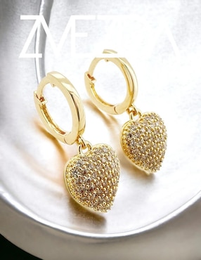 Aretes de corazón Zvezda 18 K con acabado chapa de oro circonita
