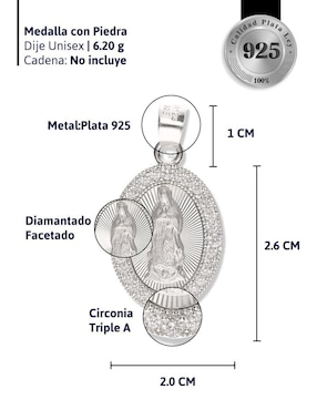 Medalla ovalada Vanguardia Joyera virgen de guadalupe de plata P 925