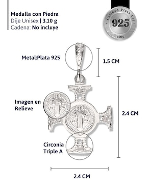 Medalla de cruz Vanguardia Joyera san benito de plata P 925