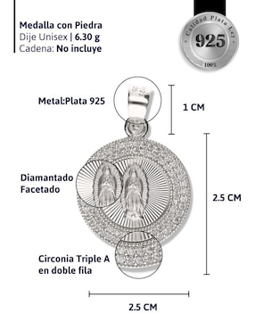 Medalla redonda Vanguardia Joyera virgen de guadalupe de plata P 925