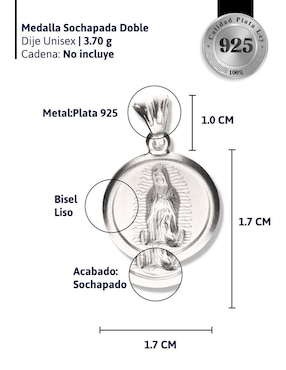 Medalla redonda Vanguardia Joyera virgen de guadalupe de plata P 925