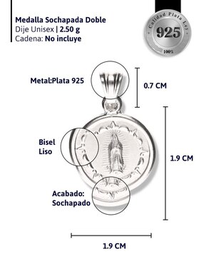 Medalla redonda Vanguardia Joyera virgen de guadalupe de plata P 925