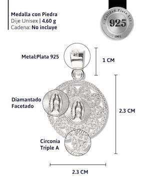 Medalla redonda Vanguardia Joyera virgen de guadalupe de plata P 925