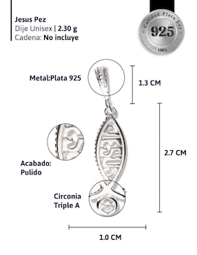 Dije de pez Vanguardia Joyera jesús de nazaret de plata P 925
