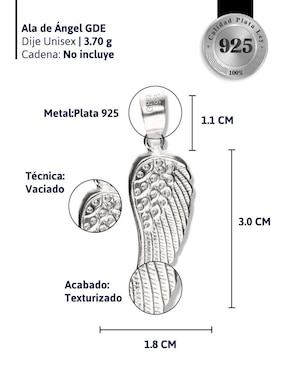 Dije de alas de ángel Vanguardia Joyera de plata P 925