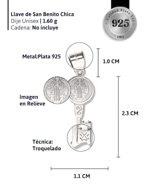Dije de llave Vanguardia Joyera san benito de plata P 925