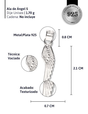 Dije de alas de ángel Vanguardia Joyera de plata P 925