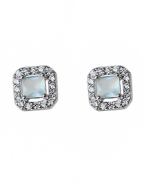 Aretes cuadrados Sofia Blum de plata P 925 con acabado baño rodio circonita