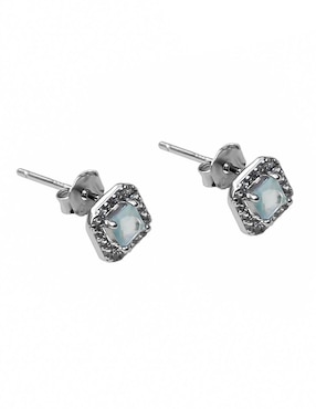 Aretes cuadrados Sofia Blum de plata P 925 con acabado baño rodio circonita