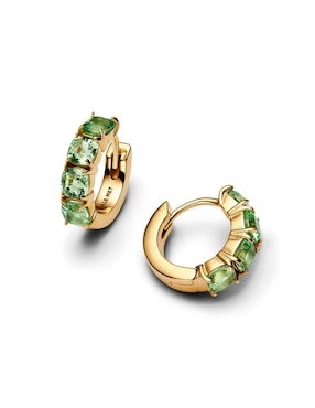 Aretes huggies Pandora Pandora Timeless de plata P 925 con acabado baño de oro cristal