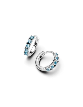 Aretes de aro redondos Pandora de plata P 925 con acabado brillante cristal
