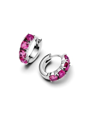 Aretes de aro redondos Pandora de plata P 925 con acabado brillante cristal