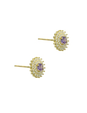 Aretes circulares Carré Pavé Amatista de plata P 925 con acabado pavé zirconia