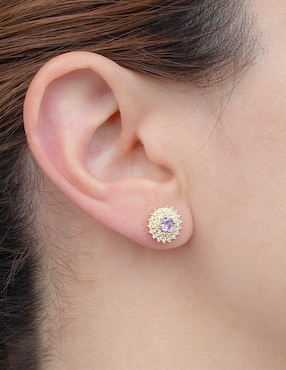Aretes circulares Carré Pavé Amatista de plata P 925 con acabado pavé zirconia