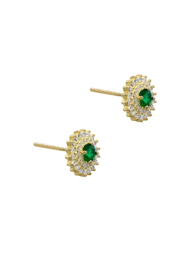 Aretes circulares Carré Pavé Esmeralda de plata P 925 con acabado pavé zirconia