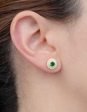 Aretes circulares Carré Pavé Esmeralda de plata P 925 con acabado pavé zirconia