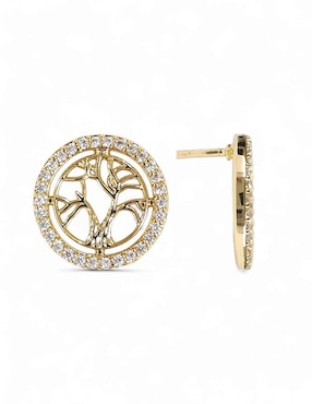 Aretes y collar circulares Og baño de oro 18 k zirconia