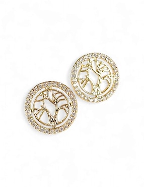 Aretes y collar circulares Og baño de oro 18 k zirconia