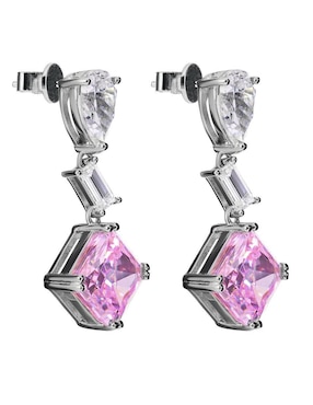 Aretes largos de rombo Gladkova Joyería de plata P 925 con acabado brillante zirconia