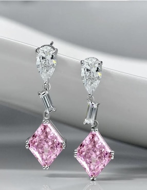 Aretes largos de rombo Gladkova Joyería de plata P 925 con acabado brillante zirconia
