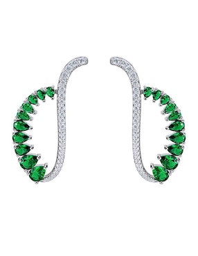 Aretes largos de alas Gladkova Joyería de plata P925 con acabado pavé esmeralda