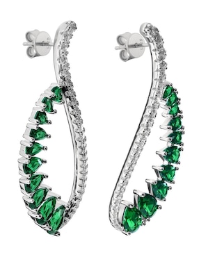 Aretes largos de alas Gladkova Joyería de plata P925 con acabado pavé esmeralda