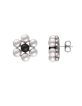 Aretes cortos de flor Majorica Kate de plata P 925 con acabado lustre perla