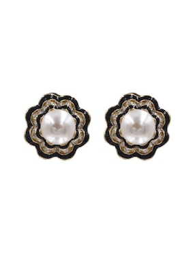 Broqueles de flor Arette perla con zirconia de acero inoxidable con acabado chapa de oro perla