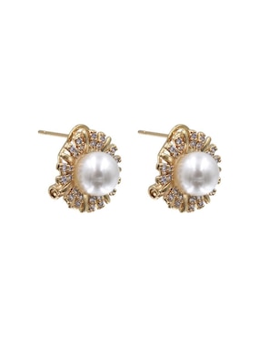 Broqueles de flor Arette perla y zirconia de acero con acabado chapa de oro perla