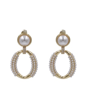 Aretes circulares Arette perla de  Mallorca con acabado chapa de oro perla