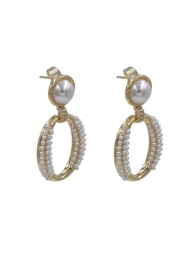 Aretes circulares Arette perla de  Mallorca con acabado chapa de oro perla