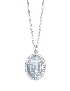 Medalla y cadena ovalada Artre Virgen Mop .925 de plata P 925