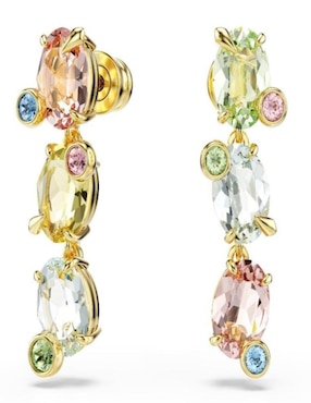 Aretes largos circulares Swarovski gema con acabado brillante