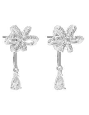 Aretes cortos de moño Napier Social Cz Ears F3 con acabado plateado zirconia