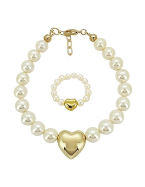 Anillo y pulsera de corazón Zvezda Éclair acabado baño de oro 18 k cristal