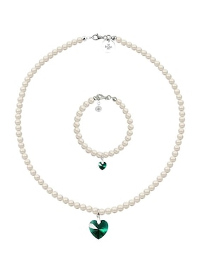 Collar y pulsera de corazón Zvezda Éclair de plata P925 cristal