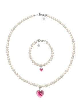 Collar y pulsera de corazón Zvezda Éclair de plata P925 cristal