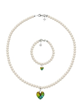 Collar y pulsera de corazón Zvezda Éclair de plata P925 cristal