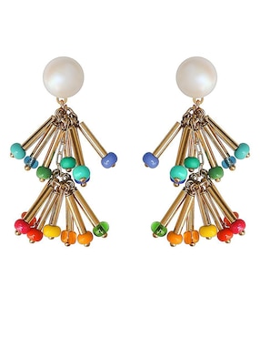 Aretes largos Sofia Blum con acabado chapa de oro perla