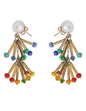 Aretes largos Sofia Blum con acabado chapa de oro perla