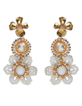 Aretes largos de flor Sofia Blum con acabado chapa de oro 14 k